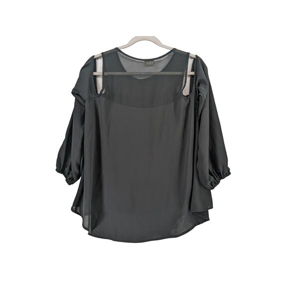 Tobi‎ Cold Shoulder Blouse Medium Black Sheer Mesh Draped Hi Low Office Workwear - Picture 3 of 8
